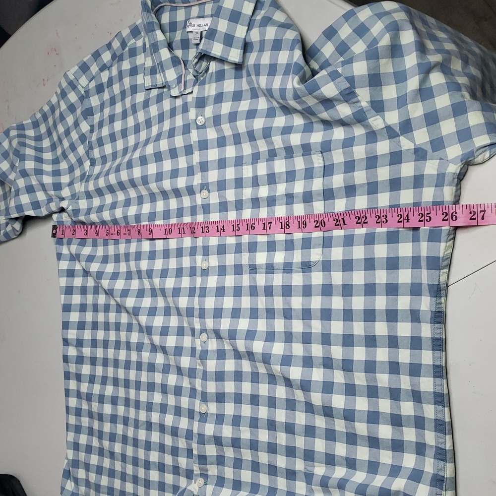 Peter Millar Cotton Silk Button Up Long Sleeve Shirt Size XL Gingham Plaid Logo - Picture 10 of 12